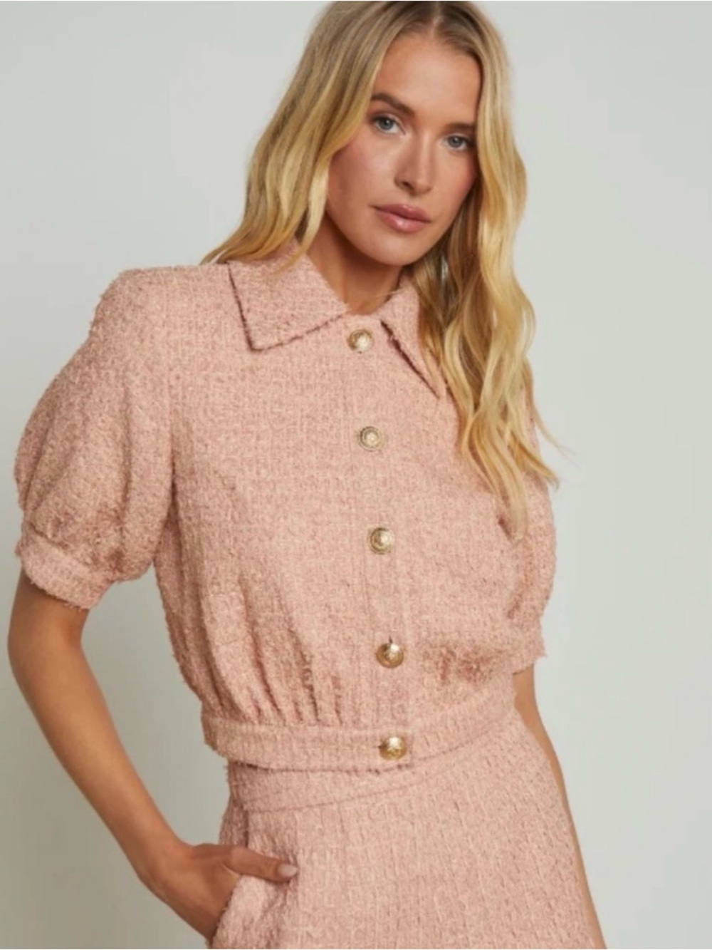 L'Agence Cove Dusty Rose Tweed Cropped Jacket NWT - Picture 2 of 8